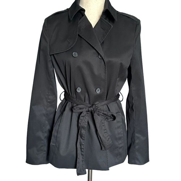 Brooks Brothers Black Double Breasted Belted Short Trench Coat | Size 2 - Picture 6 of 10